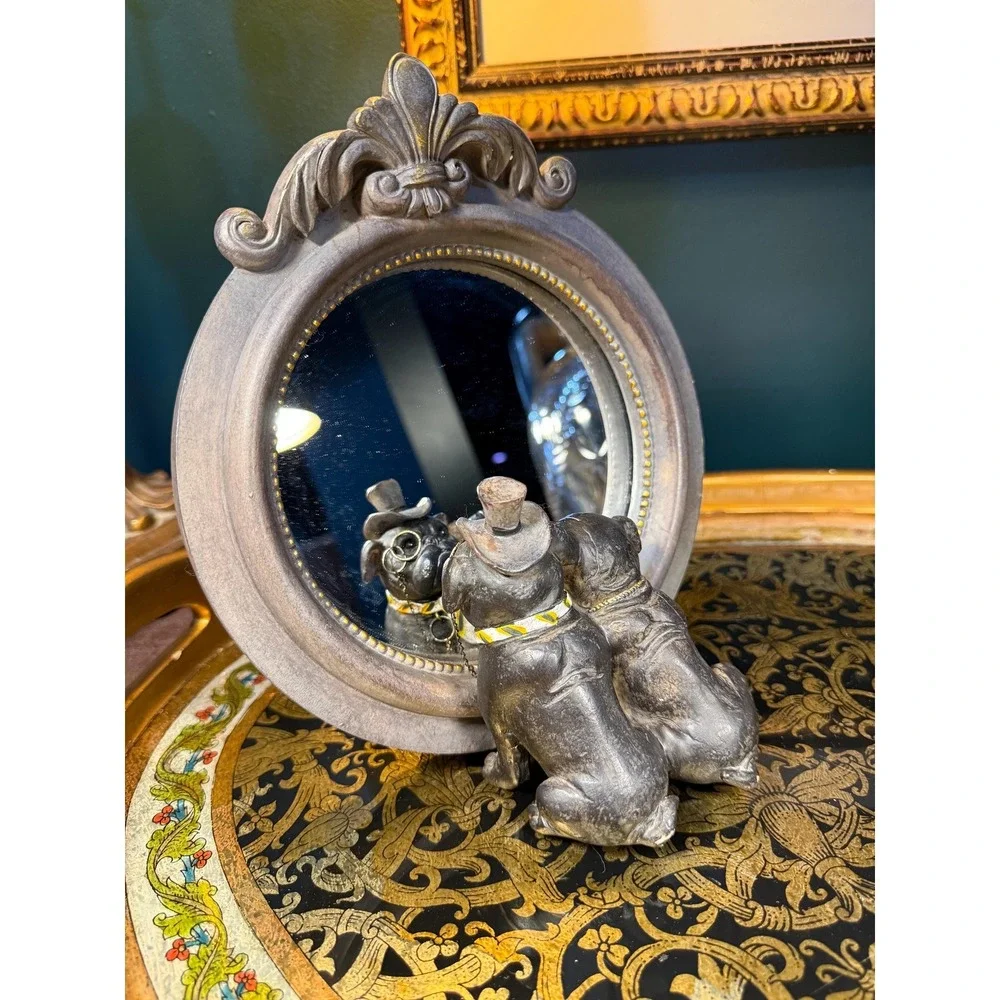 Vintage Victorian Bulldog‎ Couple Tabletop Mirror